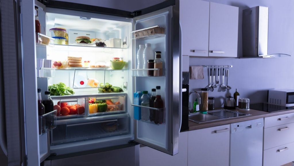 A double door smart fridges full loaded with fruits